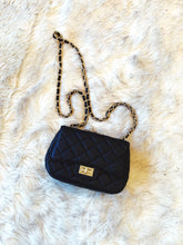 Load image into Gallery viewer, "Avenue" Black Quilted Leather Crossbody Purse