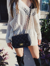 Load image into Gallery viewer, "Avenue" Black Quilted Leather Crossbody Purse