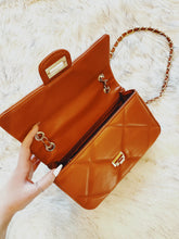 Load image into Gallery viewer, "OC" Brown/Burnt-Orange Quilted Diamond Style Shoulder Bag
