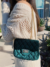 Load image into Gallery viewer, "Crystal Cove" Emerald Velvet Quilted Shoulder Purse (LIMITED EDITION)