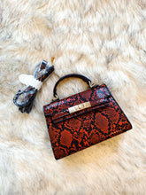 Load image into Gallery viewer, "Sunrise" Dark-Red Snake Skin Print Handbag